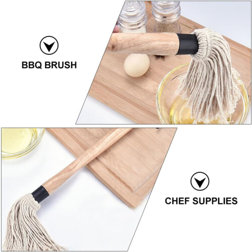 6pcs BBQ Basting Brush with Replaceable Cotton Yarn Heads, Practical Handle Oil Brush 2
