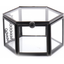 (Nero) Portagioie geometrico in vetro trasparente, organizer per gioielli, porta anelli, collane, bracciali, orecchini, accessori per g