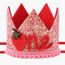 Strawberry 1st Birthday Hat for Baby Girls, Pink Sequin Berry First Birthday