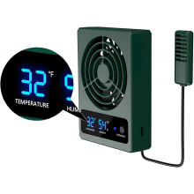 Ventilationsblæser til krybdyr med fugtighedssensor og højtemperaturalarm, affugter til krybdyrindhegning og terrarium