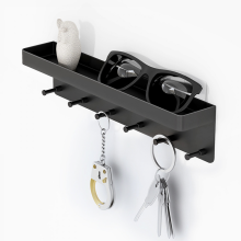 Key Board With Shelf, Modern Wall Key Holder, 6 Hooks Self-adhesive Key