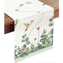 Spring Summer Style Table Runner, Green Plants Hummingbirds Table Runners, Party