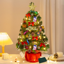 Árbol de Navidad de 60 cm, árbol de Navidad artificial, mini árbol de Navidad con guirnalda iluminada y adornos