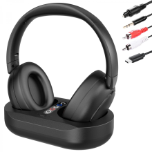 Casque TV sans fil pour seniors avec base de chargement et émetteur, compatibilité RF 2,4 GHz et Bluetooth