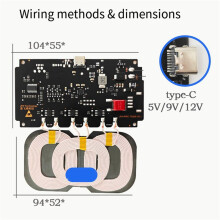 2X 10-24V 20W Wireless Charger Module Type-C for 3-Coil High Power Fast Charging Module for Car
