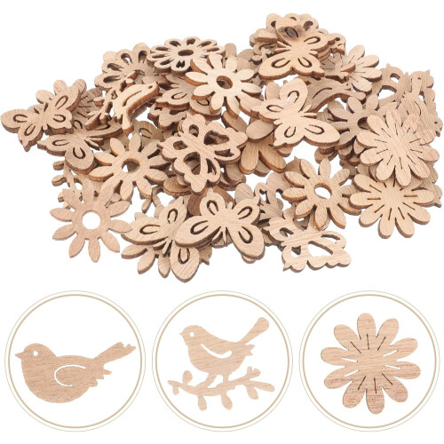 Flor árvore madeira cortes madeira inacabada 50pcs borboleta e decorações 1