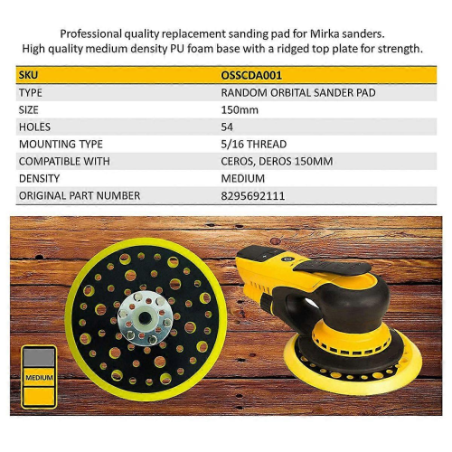 150mm 5/16 Thread 52 Hole Medium Density Random Orbital Sander Hook &amp; Loop Backing Pad Compatible with Mirka CEROS DEROS 2