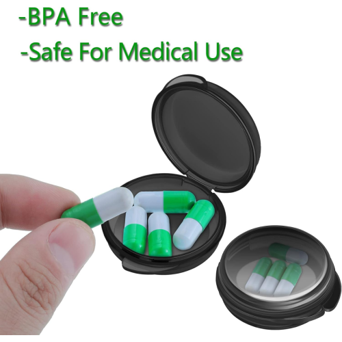 6Pcs Small Pill Case Travel Pill Container Clear Mini Organizer Box Round Black Pill 2