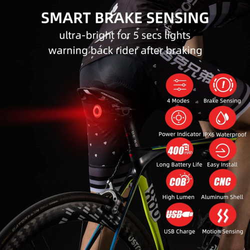 Slimme fietsachterlichten met remsensor voor nachtritten. 1