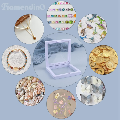 9Pcs Floating Thin Film Display Box, ABS Frame Display Case Holder 9cm x 9cm x 2cm 1
