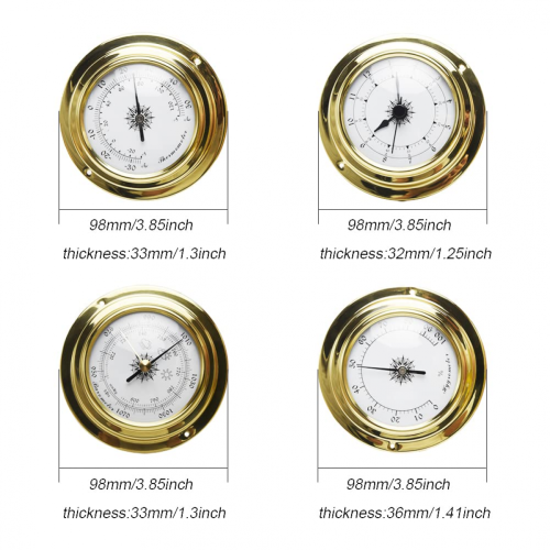 stk. båtbarometer, klokke, termometer, hygrometer, værstasjon, veggmontering, messing, for C 1