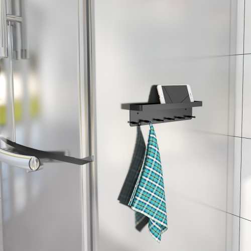 Key Board With Shelf, Modern Wall Key Holder, 6 Hooks Self-adhesive Key 1