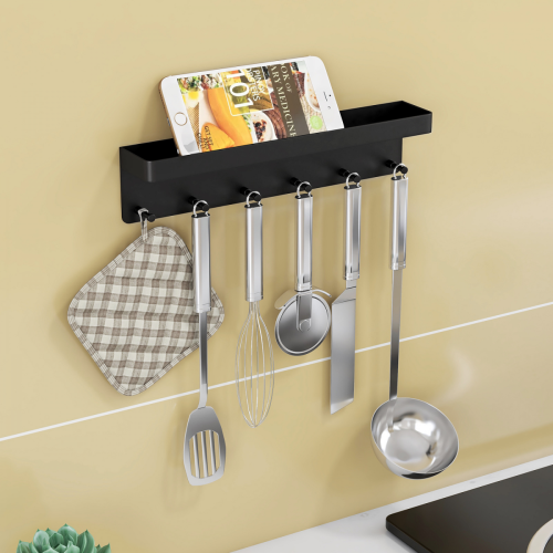 Key Board With Shelf, Modern Wall Key Holder, 6 Hooks Self-adhesive Key 2