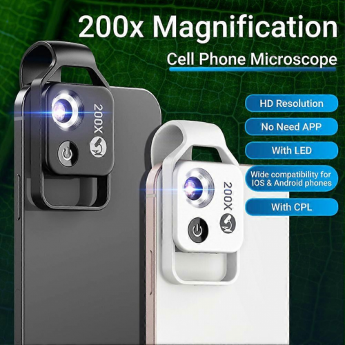 Objectif de microscope grossissant 200x avec LED mobile CPL noir 1