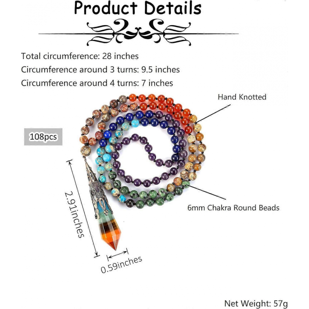 Jewellery 108 Beads Mala Chain 7 Chakra Healing Bracelet With Hexagon Lace Pendant And Chakra Stones For Reiki Yoga 9492913307429