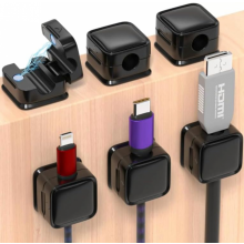 Desk Cable Management, Set of 6 Cable Clips with Cord Organizer, Black