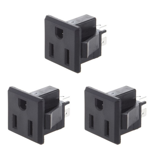 3X AC 125V 15A Panel Mount US Outlet Power Socket Black