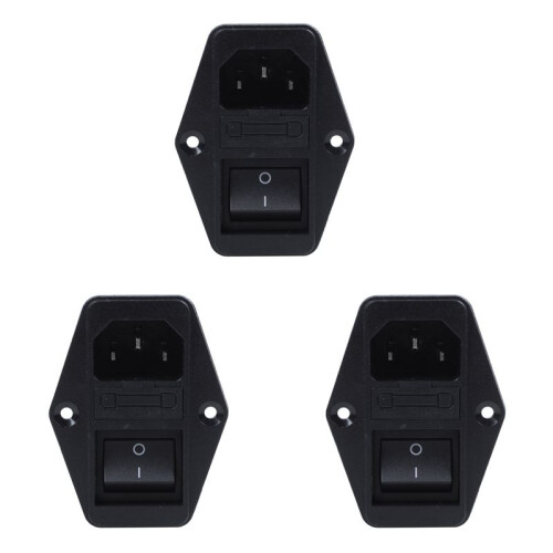 3X Soldeeraansluitingen IEC 320 C14 EMI-Filter + Bootschakelaar + Zekeringhouder