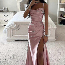 (3XL, Pink) Women Long Maxi Dresses Cowl Neck Evening Gown Sleeveless Satin Slip Dress Party Casual-d