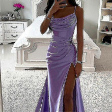 (XL, Light Purple) Women Long Maxi Dresses Cowl Neck Evening Gown Sleeveless Satin Slip Dress Party Casual-d