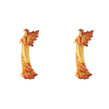 2X Autumn Maple Leaf Angel Statue Desktop Ornaments Garden Home Office Decoration,Standing Angel