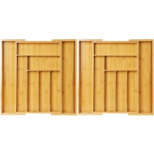 2X Bamboo Expandable Drawer Organizer, Silverware Organizer for Kitchen, Silverware, Cutlery and Makeup Drawers.