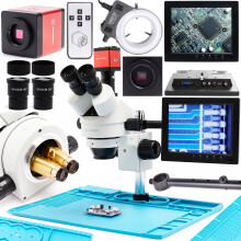 Techrebal 10HT 7X - 45X trinokulært stereomikroskop med "Red Lagoon" FULL HD HDMI 2.0MP kamera, LED-belysning, metalbase og silikonemåtte