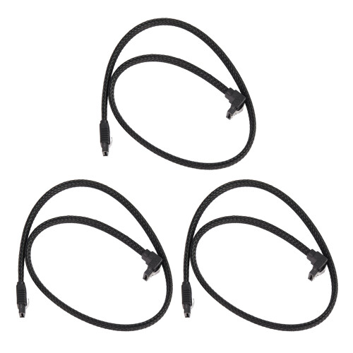 3pcs 50CM  3.0 III SATA3 7Pin Data Cable Right Angle 6Gb/S SSD Cables HDD Hard Disk Data Cord (Black)