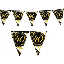 Banner Flag Papir Guirlande 40. FØDSELSDAG Sort Guld Fest 300cm