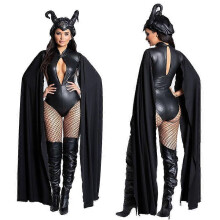 (XL, With socks) Black Devil Cosplay Costume with Headpiece Halloween Carnival Party Fancy Dress for Women