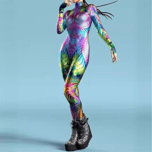 (3XL, A) Cyberpunk Jumpsuit for Women 3D Printed Sexy Fish Scale Bodysuit Halloween Carnival Party Costume