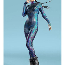 (M, C) Cyberpunk Jumpsuit for Women 3D Printed Sexy Fish Scale Bodysuit Halloween Carnival Party Costume
