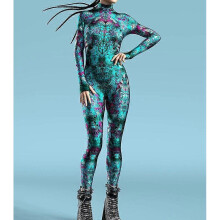 (L, B) Cyberpunk Jumpsuit for Women 3D Printed Sexy Fish Scale Bodysuit Halloween Carnival Party Costume
