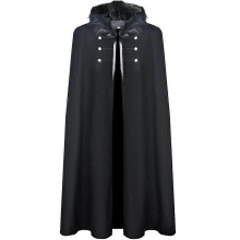 (Grey) Medieval Winter Fur Collar Cloak for Men Viking Cosplay Gothic Women Cape Halloween Carnival Costume