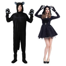 (L, Women) Halloween Animal Cosplay Black Cat Jumpsuit Women's Dress Carnival Party Costume