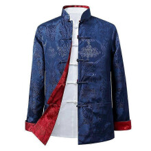 (M, Blue and red) Men Chinese Dragon Kung Fu Coat Tang Suit Jacket Traditional Chinese Clothing
