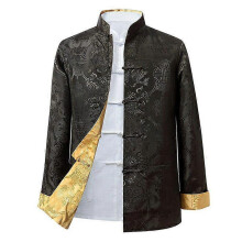(S, Green and yellow) Men Chinese Dragon Kung Fu Coat Tang Suit Jacket Traditional Chinese Clothing