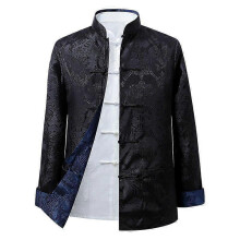 (XXXL, Black and blue) Men Chinese Dragon Kung Fu Coat Tang Suit Jacket Traditional Chinese Clothing