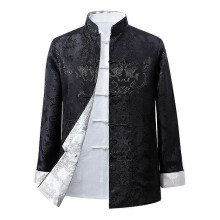 (XXL, Black and grey) Men Chinese Dragon Kung Fu Coat Tang Suit Jacket Traditional Chinese Clothing
