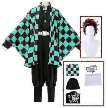 (110, 6 piece set) Demon Slayer Kimetsu No Yaiba Tanjirou Kamado Cosplay Costume Kimono Halloween Anime Uniform Set For Adult Kids CDSH