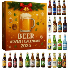 Bier-Adventskalender 2025, 24-tägiger Countdown-Kalender mit 24 Bier-Weihnachtsornamenten aus Acryl (2D), Christbaumschmuc