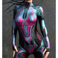 (XL, B) Women's 3D Printed Steampunk Jumpsuit Cyberpunk Bodysuit for Adult Halloween Fancy Dress Carnival Party Costume