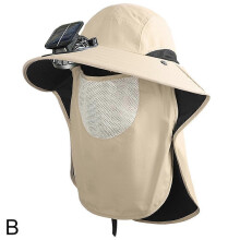 (Khaki) Outdoor Wide Brim Sun Hats w/ Solar Fan Wide Brim Solar Fans Outdoor
