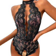 Seksikäs alusvaatesetti LACE reiällä BODYSTOCKING musta L