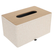 Beige Tissue Box Van Hout En Leer, Stofvrij Design