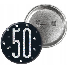 50-års fødselsdags metal badge broche nål sort skinnende holo