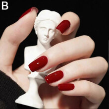 (Style 2) 24pcs Wine Red False Nails, Medium Almond Full Cover Acrylic Press On Nails