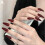 (Style 1) 24pcs Wine Red False Nails, Medium Almond Full Cover Acrylic Press On Nails 1