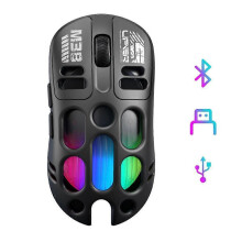 (Black Three mode) Wireless Mouse Lightweight Gaming Mouse RGB Backlight Tri-Mode Mouse