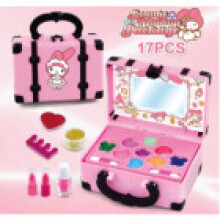 (Pink)Juego de juguetes de maquillaje para niños con patrón de melodía Kuromi con lápiz labial esmalte cosmético de uñas
